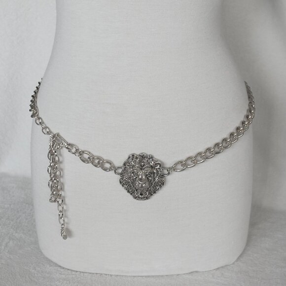 Lion of Judah Chain Link Silver Tone Belt Tribe of Israel Aslan Yeshua Roaring - Picture 1 of 10